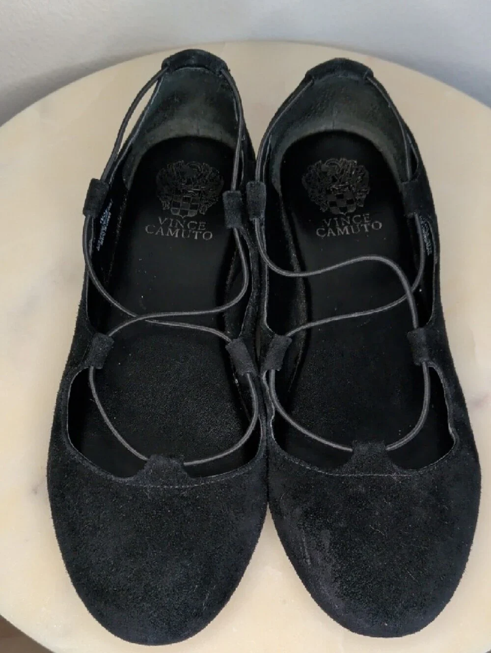 Ballet Flats - Black Suede - Stretchy No-Tie Lace Ups